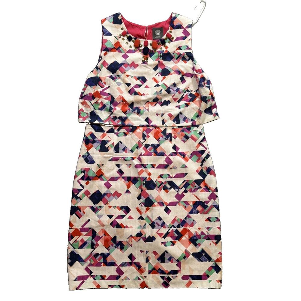 Vince Camuto Multicolor Beaded Tiered Sleeveless Dress Women’s Size 6